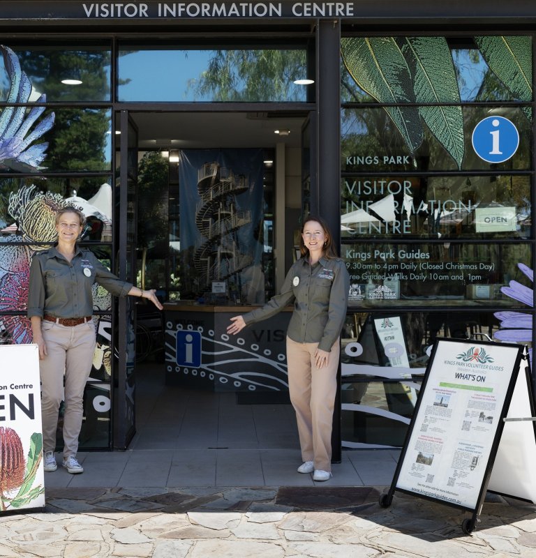 Two Kings Park Volunteer Guides welcome you to the Visitors Information Centre.